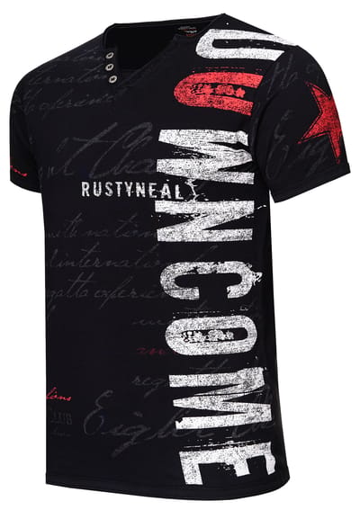 T-shirt met V-hals en logo-print aan de zijkant