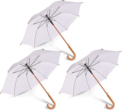 Paraplu 3 stuks - Automatische Opvouwbare Paraplu - Set van 3 – 102cm Diameter – Wit met Houten Handvat