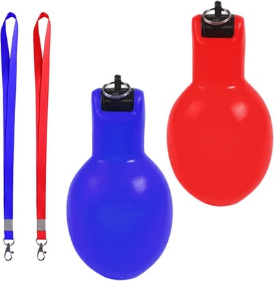 Set van 2 Squeeze Fluiten met 2 Koorden, Sportfluit voor Scheidsrechters, Training en Wedstrijden voor Kinderen (Rood, Blauw)