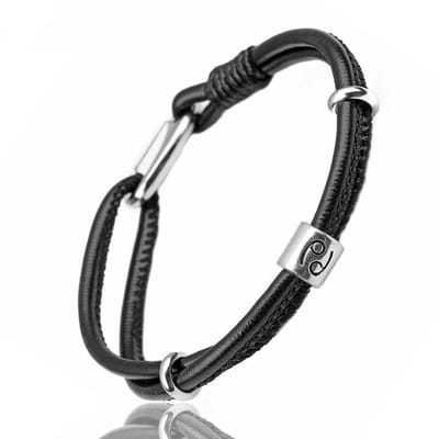 Kreeft / Cancer - Leren Armband met Sterrenbeeld Hanger - Zwart Leer - Staal - Astrologie - Armbanden - Papa Cadeau Voor Mannen - Vaderdag