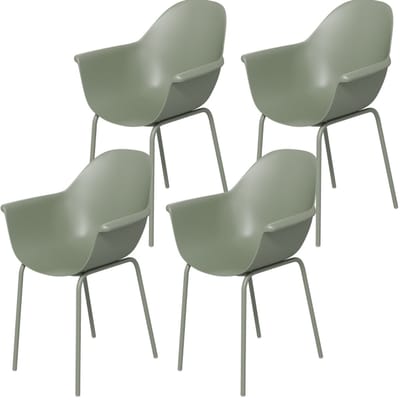 Tuinstoel - Set Van 4 Met Armleuningen En Rugleuning - Weerbestendig Voor Terras En Balkon - Kunststof En Metaal - Groen