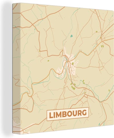 Canvas Schilderij Limbourg - België - Stadskaart - Plattegrond - Kaart - 20x20 cm - Wanddecoratie