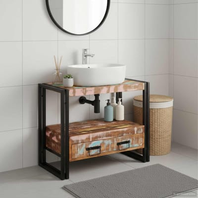 vidaXL - Wastafel - Kast - met - lade - Multikleur - Massief - Gerecycleerd - Hout