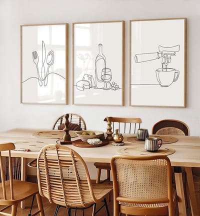 Lijntekening Keuken Muurkunst Moderne Zwart-Wit Abstracte Posters Prints voor Eetkamer