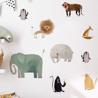 Muursticker kinderkamer | Retro Jungle dieren | cartoon dieren | aquarel | Stickers zelfklevend | Kinderkamer |Babykamer | slaapkamer | Meisje | Jongen | Huis inrichting | Stickerkamer®