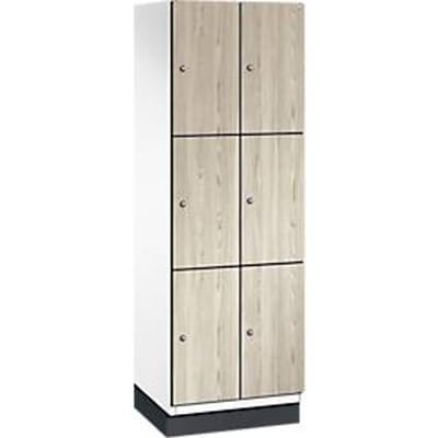 C+P Cambio lockerkast, 2 vakken, 6 vakken, met plint, B 600 x D 525 x H 1980 mm, verkeerswit / essenhout decor