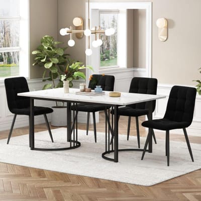 Ensemble salle à manger - MUVOE - 5 pièces - Table 140x80 cm - Chaises en velours - Métal noir