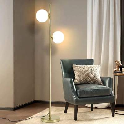 Glitzerlife - Vloerlamp Staande Lamp - Goud Modern Design - G9 Led Lichtbron - Voetschakelaar Glazen Kap - Metalen Leeslamp Voor Slaapkamer Woonkamer Kantoor - 166 Cm - Goud