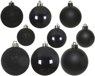 Decoris kerstballen - 30x st - zwart - 4, 5 en 6 cm - kunststof - kerstversiering