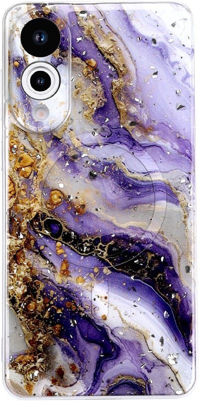Casemania Hoesje Geschikt voor Samsung Galaxy S25 Edge - Paars - Marmer Glitter Back Cover met Camera Bescherming - Geschikt voor MagSafe