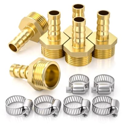 6-delige slangpilaarfittingen, 1/2" BSP mannelijk x 12 mm weerhaakconnector met klemmen - geschikt voor lucht, water en olie