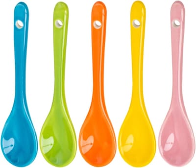 Kleurrijke Porseleinen Lepels - Set van 5, Hittebestendig en Vaatwasmachinebestendig, Ideaal voor Koffie, Thee en Desserts