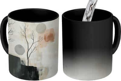 Magische Mok - Foto op Warmte Mokken - Koffiemok - Wabi sabi - Beige - Plant - Magic Mok - Beker - 350 ML - Theemok