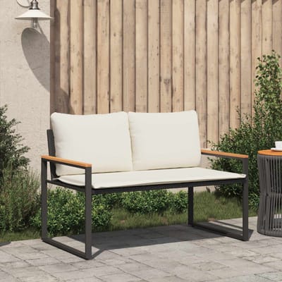 vidaXL - Bank - met - kussen - Zwart - en - Crème - Wit - 115 - x - 65 - x - 72 - cm - Rattan