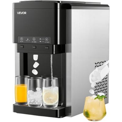 VEVOR waterdispenser met ijsmaker (16 kg/dag), 3-in-1 tafelmodel waterdispenser, 12 ijsblokjes/7 min. Snelle productie met opvangbak, bolvormig/gemalen ijs & koud water, voor feestjes in de keuken