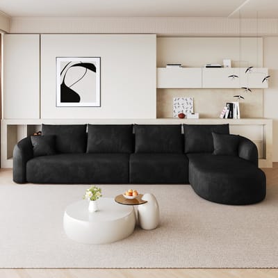 OKWISH Hoekbank 336 cm - Modulair Zonder Montage en Zacht Comfort - Voor Woonkamer of Slaapkamer - Ribstof - Zwart