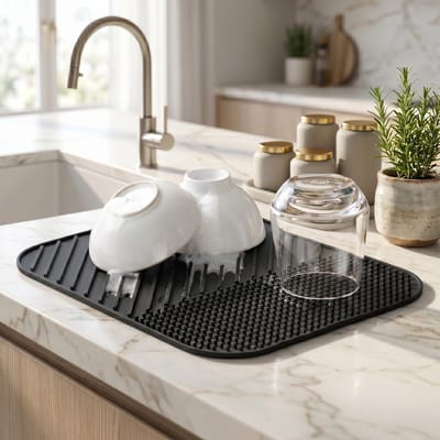 INDECOR Flexibele Siliconen Afdruipmat voor Afwas – Waterafvoerend & Antislip Droogmat voor Keuken, Spoelbak Mat - Zwart
