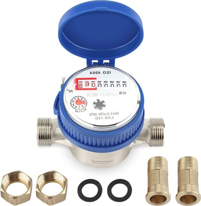 Mechanische Watermeter voor Koud Water 1.5 m3/h, 0-40°C, 15mm 1/2 Inch, Betrouwbare Waterdoorstroommeter voor Huishoudelijk Gebruik