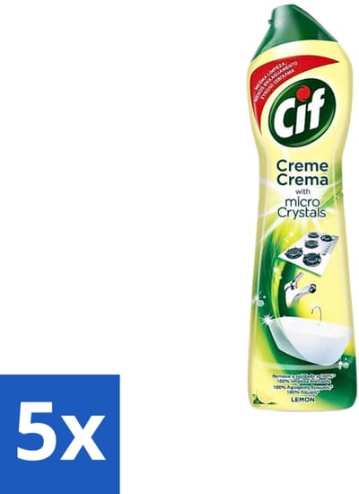 5 x Cif - Badkamer & Keuken - Schuurmiddel - Cream Lemon - 500 ml - Schoonmaakmiddel - Schuren - Vet Verwijderen - Kalkaanslag Verwijderen - Citrusgeur