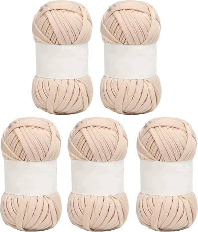 5pcs Spaghetti Garens - 1.2in Brede Zachte Huidvriendelijke Katoenen Heldere Kleur Tapijtgaren voor Haak- en Brei-DIY (Beige)