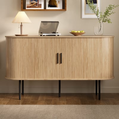 Wishdor - Dressoir - Roldeur - Modern - Voor Woonkamer Of Eetkamer - MDF - Naturel - 140 X 40 X 78 Cm