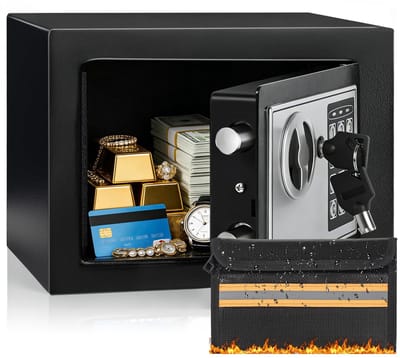 Dailygoods - 6.6L digitale elektronische geldkluis met vuurvaste geldzak, stalen veiligheidskluis met digitaal toetsenbord en 2 sleutels, veilige dozen voor thuis, geld, sieraden, medicijnen, documenten