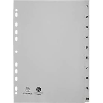 Indexen Exacompta 1710E, formaat A4, universele perforatie, tabbladen 1-10, B 225 x H 297 mm, Blauwe Engel, gerecycleerde kunststof, grijs