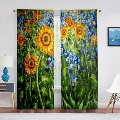 Sterrennacht Voile Gordijn Bedrukt Van Gogh Sterren Kunst Decoratieve Chiffon Tule Gordijnen voor Woonkamer Slaapkamer Keuken Decor 1 PCS W100XH250cm&Grommet Top