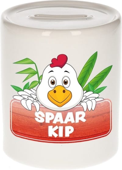 Kinder spaarpot - met kippen print - 8 x 9 cm - spaarpotten - dieren - keramiek - Chicky