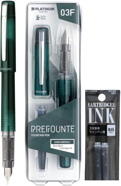 Platinum - Prefounte Vulpen - Fine - Dark Emerald - Met vullingen Zwart