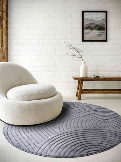 Elle Decoration Rond Japandi vloerkleed laagpolig - New York Design - Panglao Antraciet 200cm rond Ø