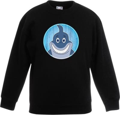Kinder sweater zwart met vrolijke haai print - haaien trui - kinderkleding / kleding 98/104