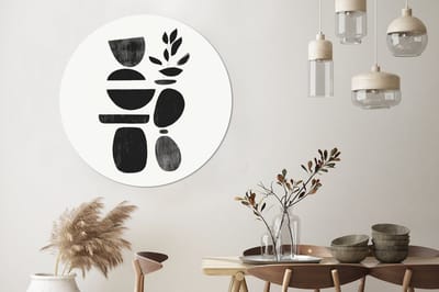 WallCircle - Wandcirkel - Muurcirkel - Japandi - Zwart - Abstract - Aluminium - Dibond - 120x120 cm - Binnen en Buiten XXL