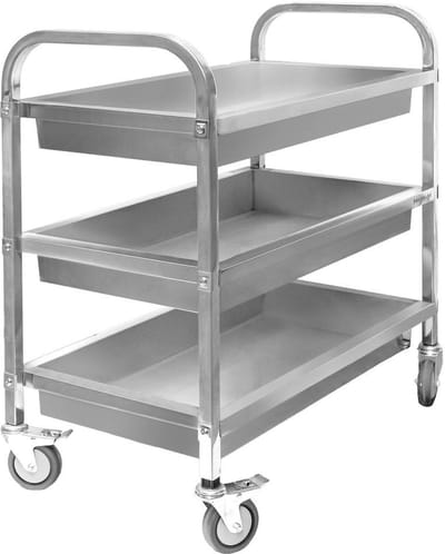 Mega-M - Serveerwagen - 85 x 45 x 90 cm - 3 Diepe Plateaus - Roestvrij Staal