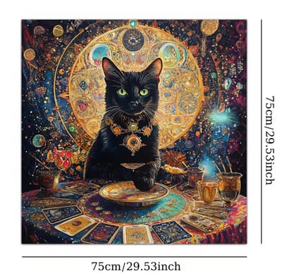 Tarotkleed Zwarte Kat - Waarzeggerij - Pendelkleed - Altaardoek - Esoterie - Astrologie - Tafelkleed - Pendelmat 75 x 75 cm.