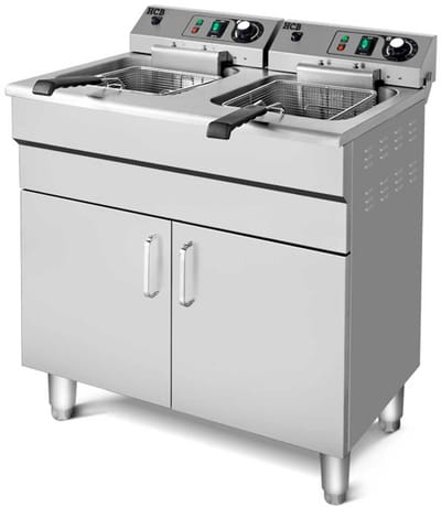 HCB® - Professionele grote Horeca frituurpan - Dubbele friteuse - 2 x 16 liter - 2 x 400V - RVS / INOX frietketel - frietpannen - frietpan - 53x68.6x91 cm (DxBxH) - 10000W - 2600
