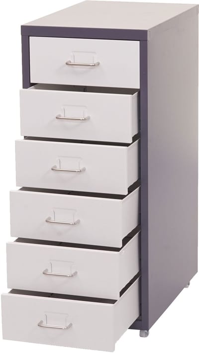Verrijdbaar onderstel Boston T851, ladekast stalen kast, 69x28x41cm 6 laden ~ donkergrijs wit