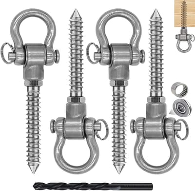 Roterende Schroefhaken 180 Graden, 140 mm, RVS Ophangsystemen voor Hangstoelen, Yoga en Schommels, 4 stuks met 675 kg Capaciteit