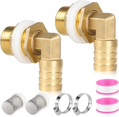 2 stuks regentondoorvoer, tankdoorvoer, messing 3/4 inch IG 1 inch AG + slangtule, 25 mm, regentonaansluiting met afdichtingen, filter, schroefverbinding, regentondoorvoer voor regentonnen