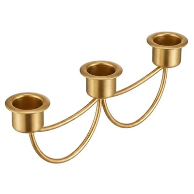 Goudkleurige metalen kandelaar 3-lichts tafelmodel – kandelaar voor dames en heren – vintage stijl met drie kaarshouders en gebogen armen voor tafeldecoratie en diner setting