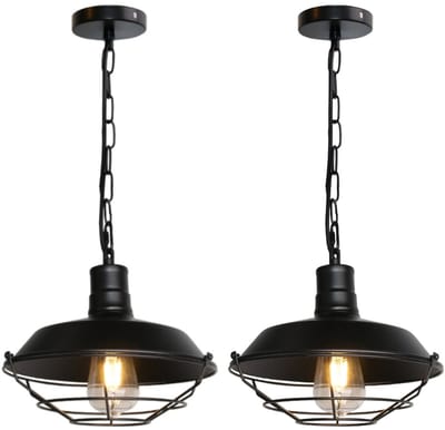 2 Stuks Industrieel Hanglamp Slaapkamer E27 Plafondlamp Woonkamer 26cm Kroonluchter Keuken Zwart
