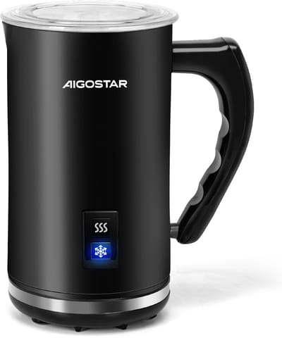 Aigostar Melkopschuimer - 4 in 1 - 115/240ML - Warm en koud opschuimen - BPA vrij - Zwart - Capu