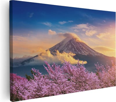 Artaza Canvas Schilderij Kersenbloesem - 30x20 cm - Klein - Wanddecoratie Japandi - Muurdecoratie Bergen - Schilderijen Op Canvas