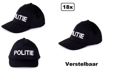 18x Politie Baseball cap - verstelbaar - Volwassenen Pet base ball cap Politie verkleed hoofddeksel festival optocht evenement