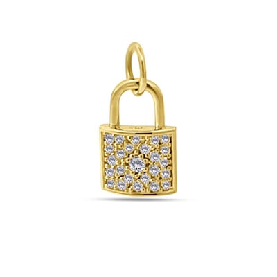 New Bling 9NBSAM-G230315 Gouden Hangertje Slotje - Zirkonia - 11,3x7,3mm - 14 Karaat - Goud
