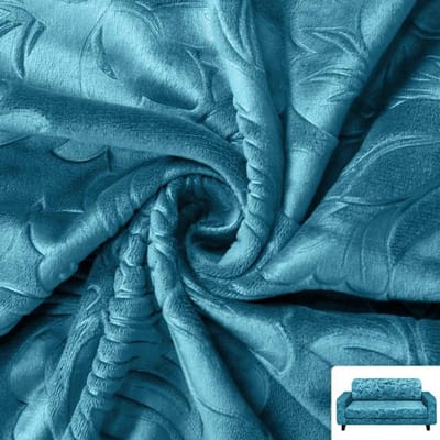 Housses de canapé en tissu velours pour salon housse de canapé extensible en peluche housse de canapé en gaufrage épais housse de canapé de Protection contre le froid 1 Seat 90-140cm blue