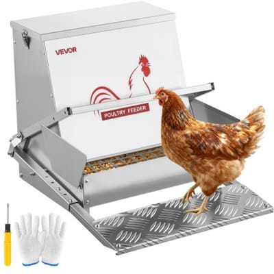 VEVOR Automatische Kippenvoerbak, 18,14 Kg Pluimveevoerbak, Regenbestendige Pedaalvoerbak met Afsluitbaar Deksel, Geen Verlies, Kippenbenodigdheden voor Krielkippen, Pluimvee En Fazanten.
