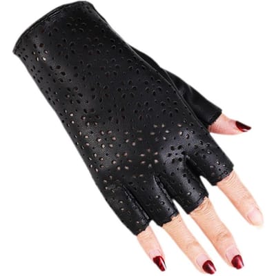 Nouveaux Gants en Cuir Demi-Doigts de Street Dance pour Hommes et Femmes Gants en Maille pour Pole Dance de Boîte de Nuit Gants de Danse de Performance One Size black