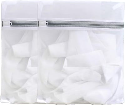 Waszakken 50x60cm - Herbruikbare ritswaszakken voor fijne kledingstukken, sokken, ondergoed, duurzaam polyester gaas voor reizen en wasmachine (wit)