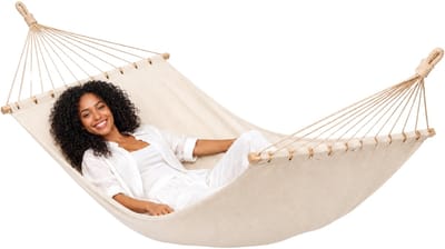 XXL Hangmat met Spreidstok 200x120 cm Beige - Dubbele Hangmat 2 Personen Indoor Outdoor 100% Katoen Balkon Tuin Terras Camping Reishangmat Schommel Ligmat XL